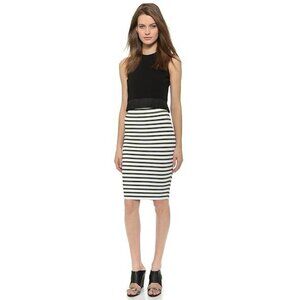 A.L.C. Marilyn Knit Pencil Skirt Black White Bodycon Pullon Striped Size Large